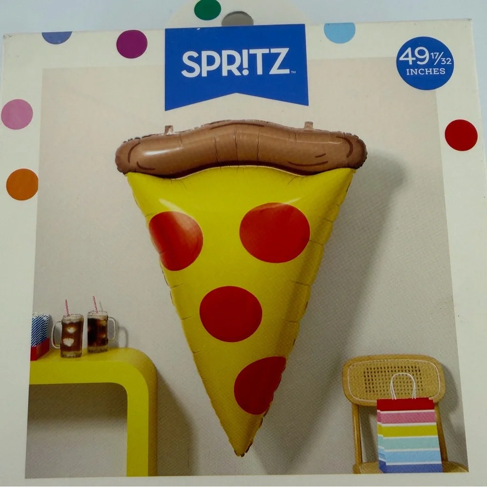 Lot of 4 Spritz Yellow Pizza Slice Balloons and Pizza Party Banner